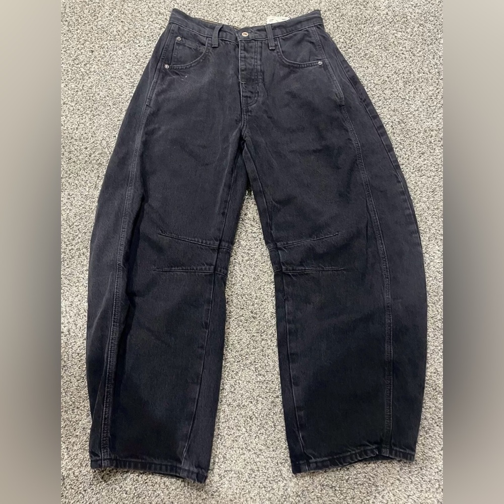 Free People We The Free Lucky You Mid Rise Barrel Jean Size 29 Black Baggy Pants